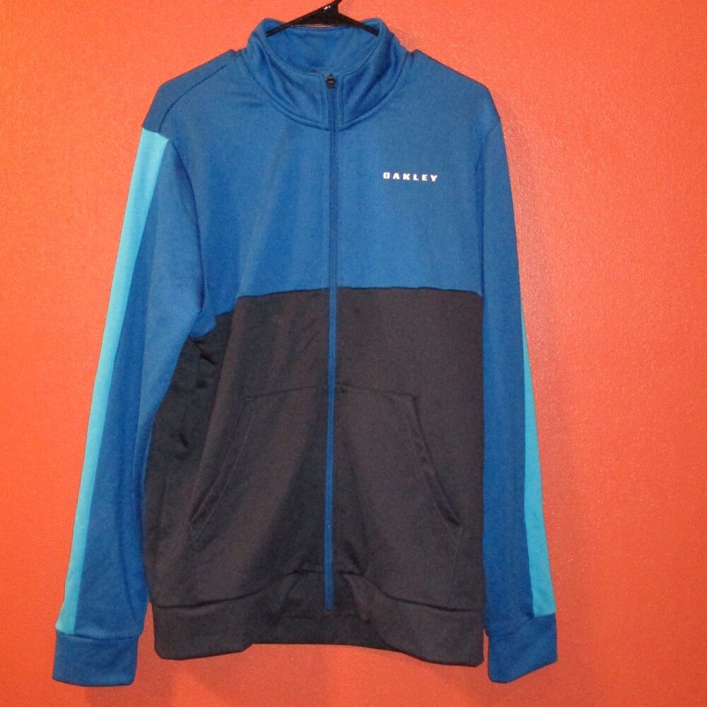 Oakley Jacket Men X Large Blue White Full Zip Pocket Athletic Fitness Fun Jacket